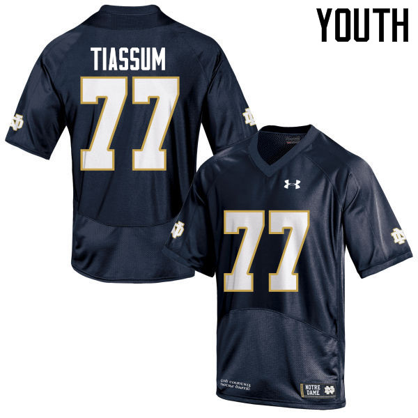 Youth NCAA Notre Dame Fighting Irish #77 Brandon Tiassum Stitched College Under Armour Authentic Navy Blue Football Jersey EZ10A12VU